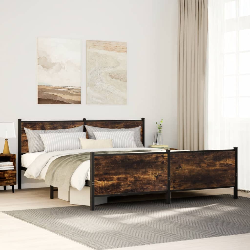 Sängram utan madrass metall rökfärgad ek 200x200 cm