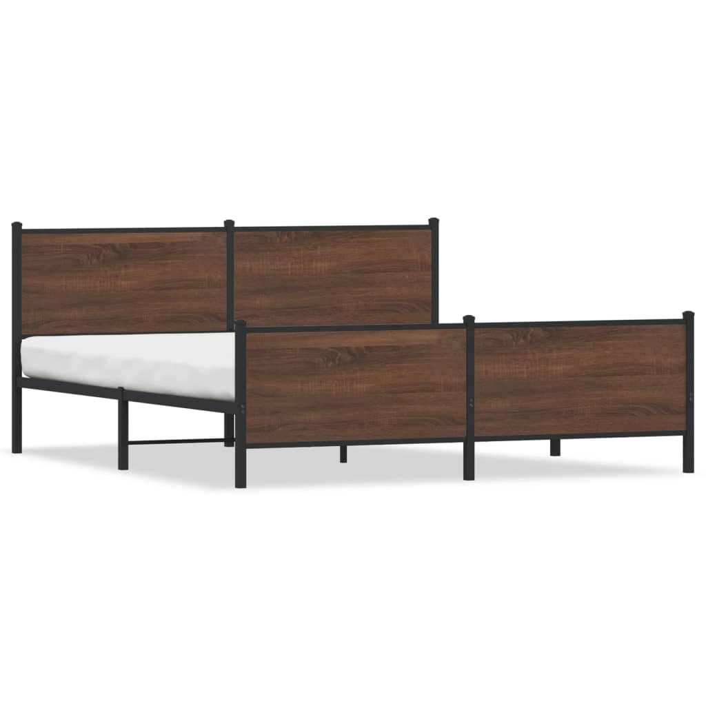 Sängram utan madrass metall brun ek 200x200 cm
