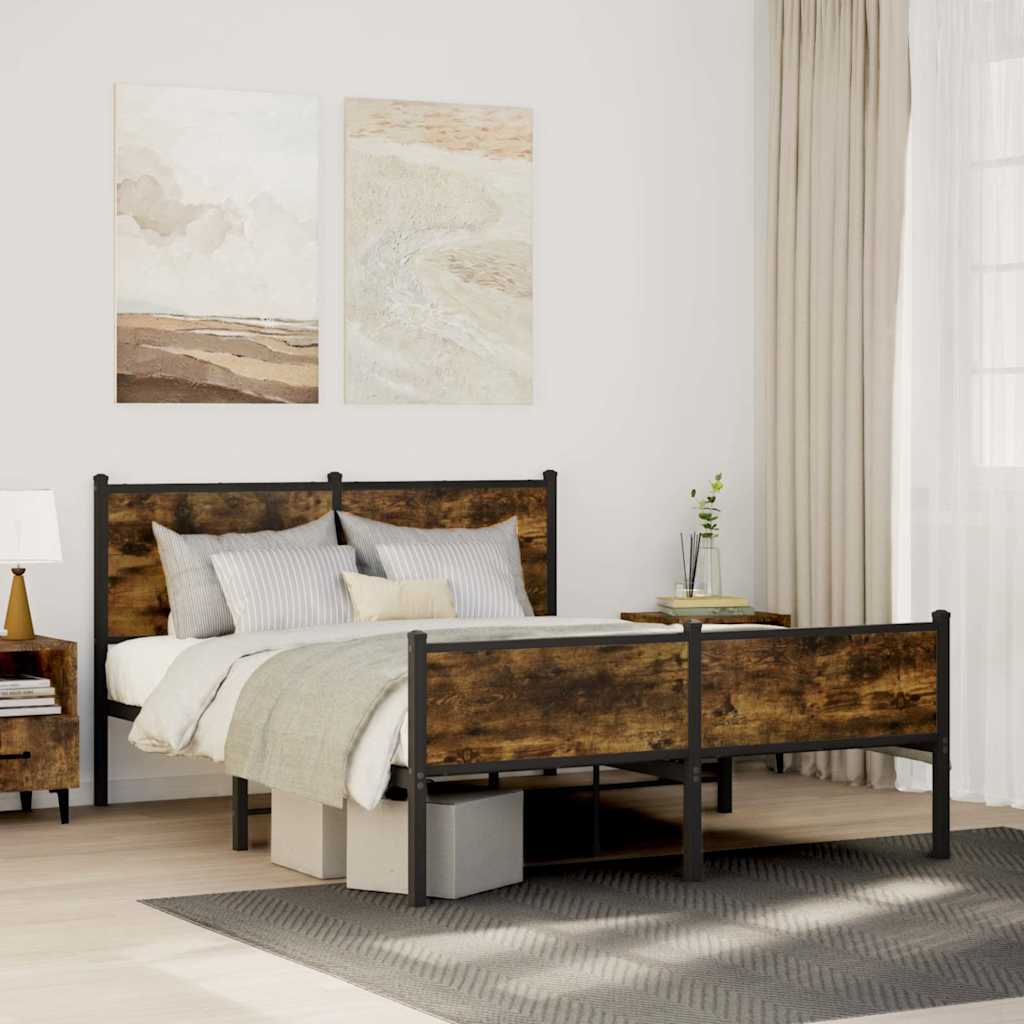 Sängram utan madrass metall rökfärgad ek 150x200 cm