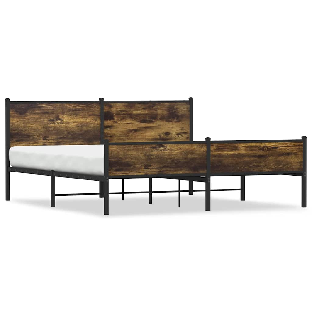 Sängram utan madrass metall rökfärgad ek 180x200 cm