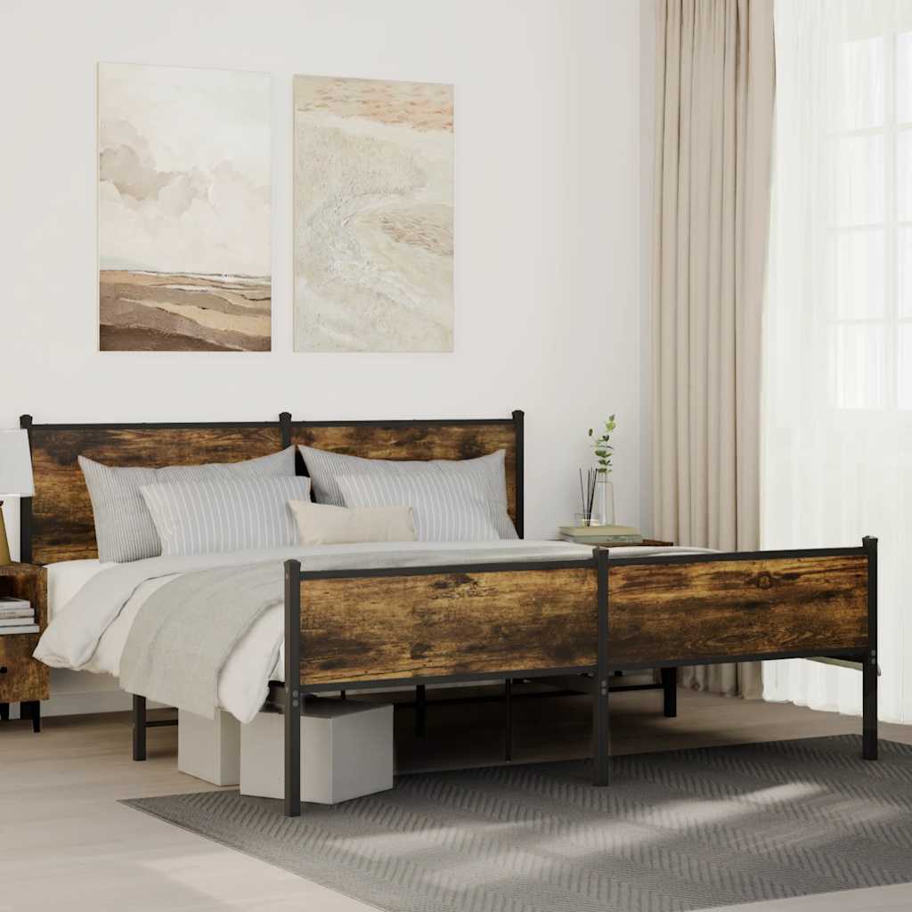 Sängram utan madrass metall rökfärgad ek 183x213 cm