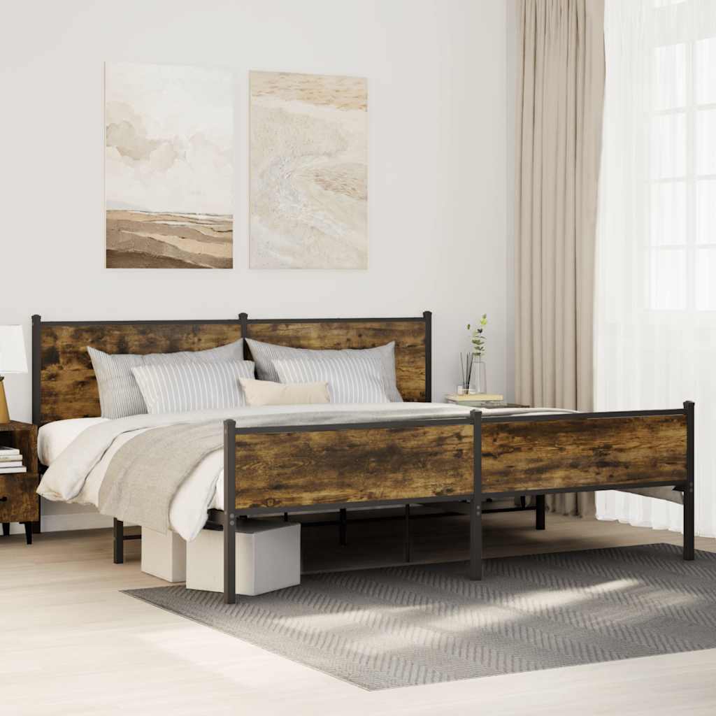 Sängram utan madrass metall rökfärgad ek 193x203 cm