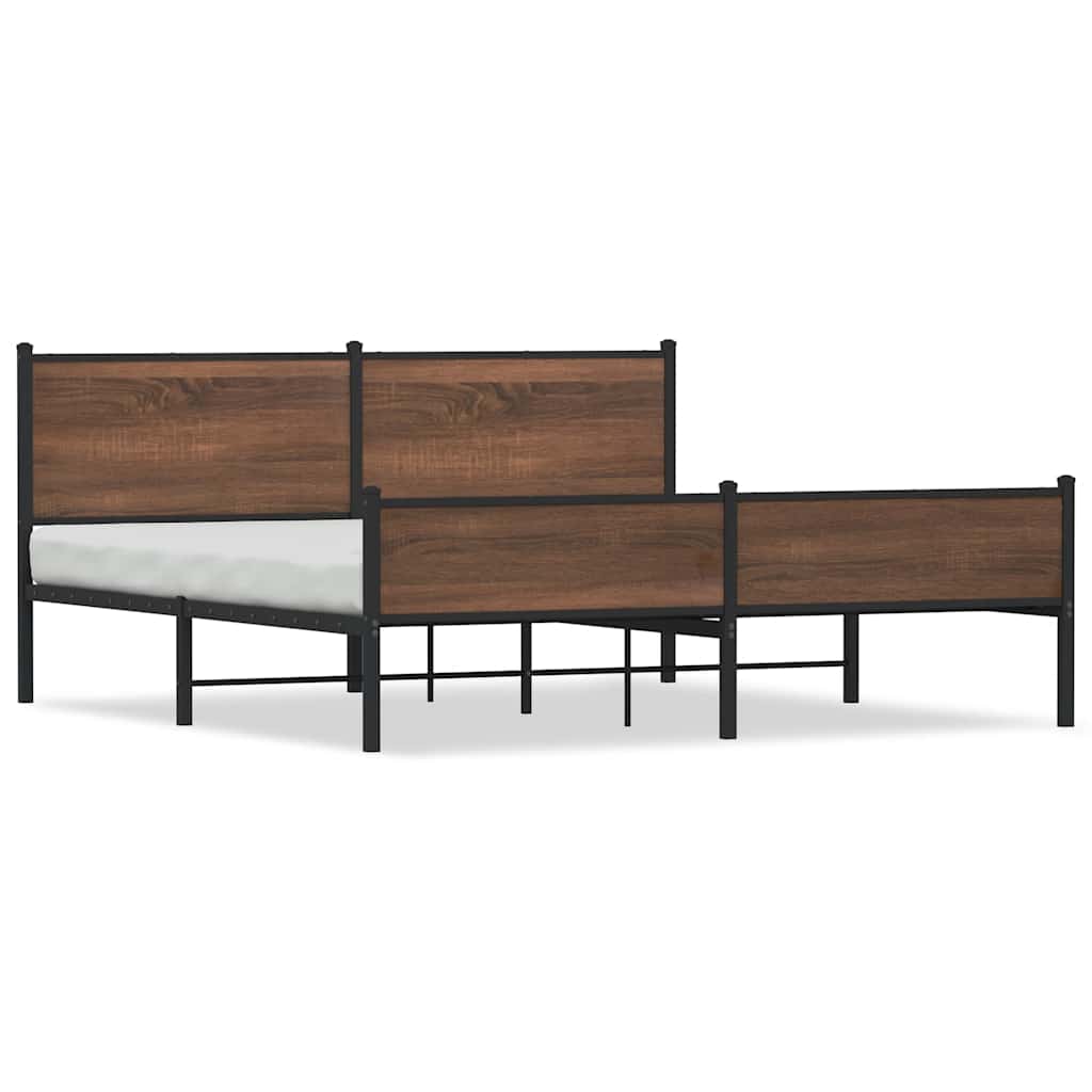 Sängram utan madrass metall brun ek 180x200 cm