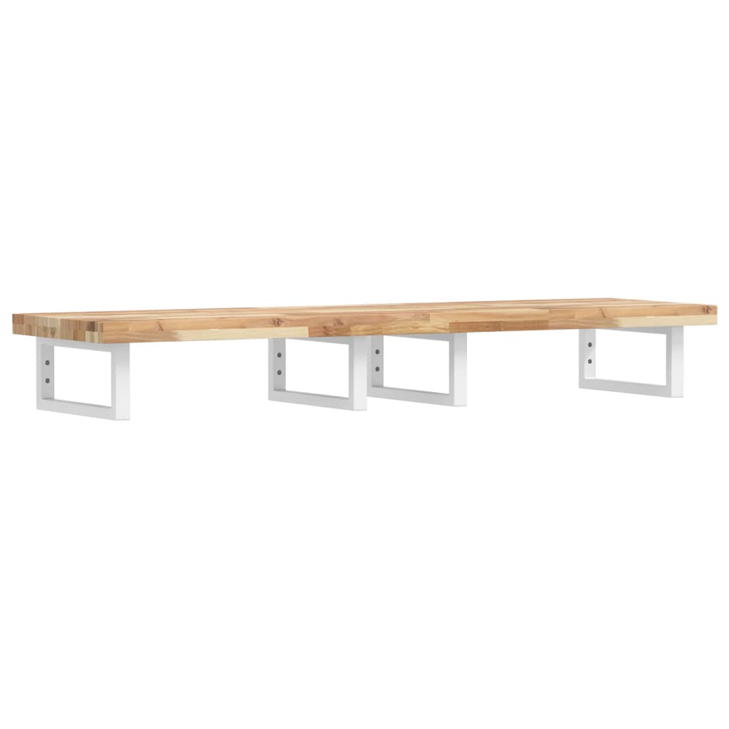 Väggmonterad handfatshylla stål och massivt akaciaträ