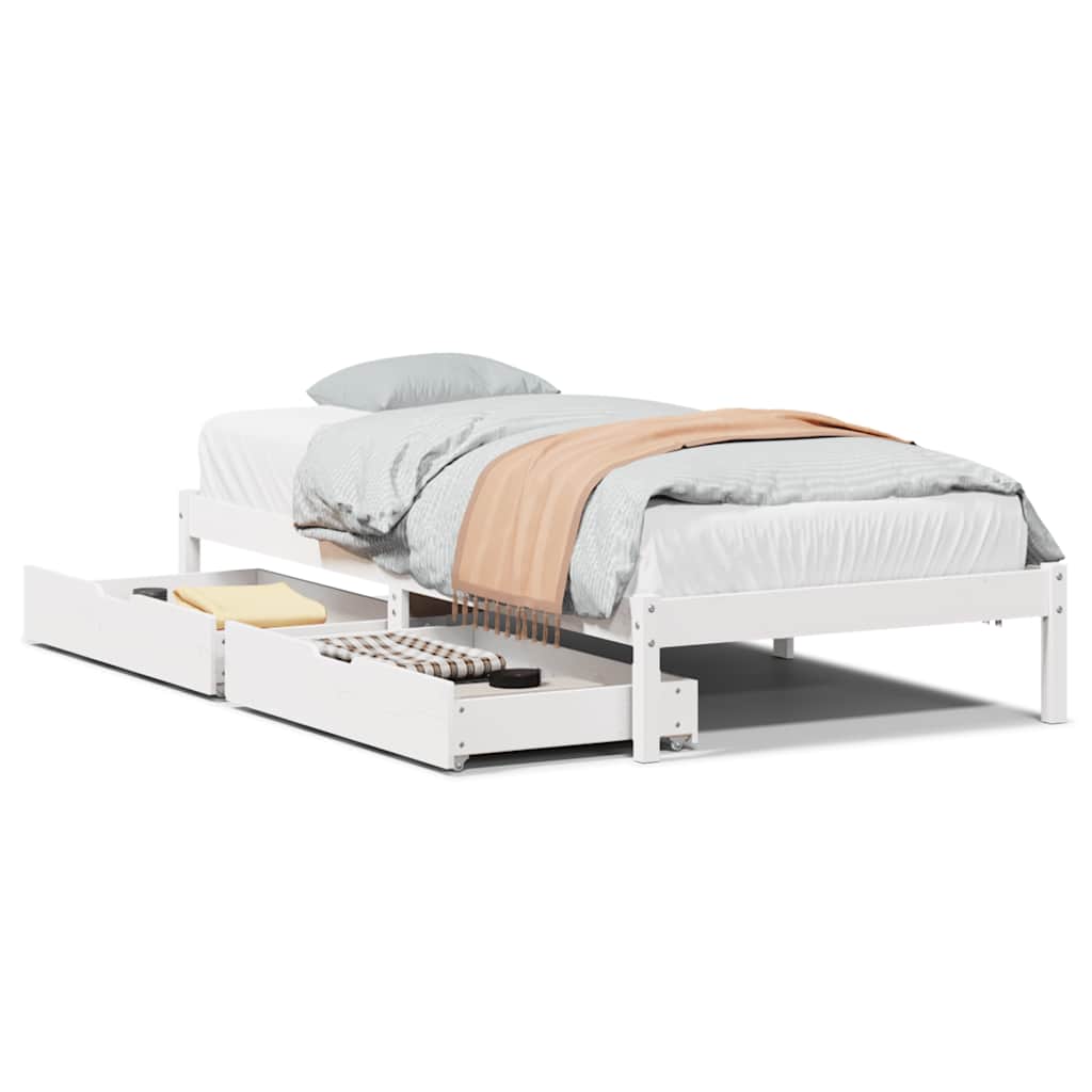 Sängram utan madrass vit 75x190 cm massiv furu