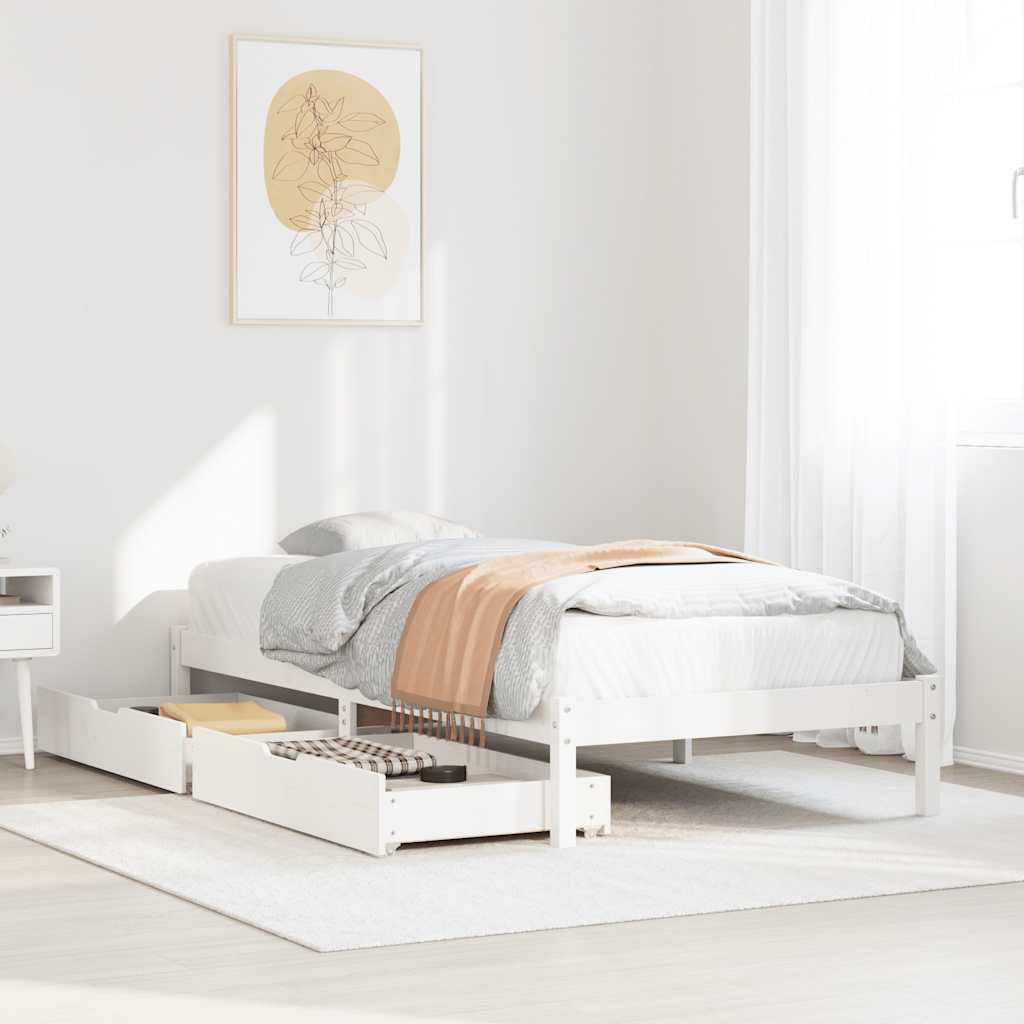 Sängram utan madrass vit 75x190 cm massiv furu