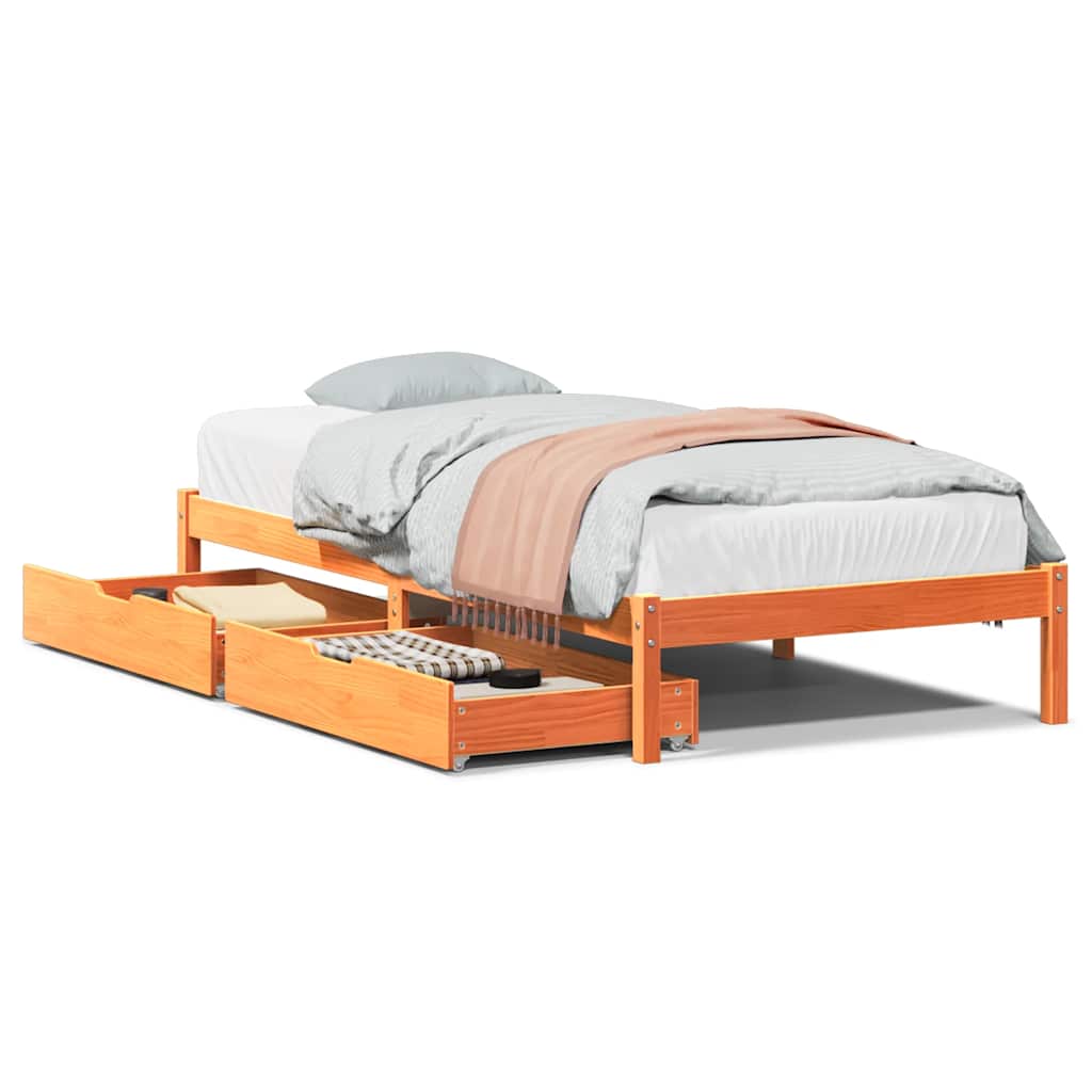 Sängram utan madrass vaxad brun 90x190 cm massiv furu