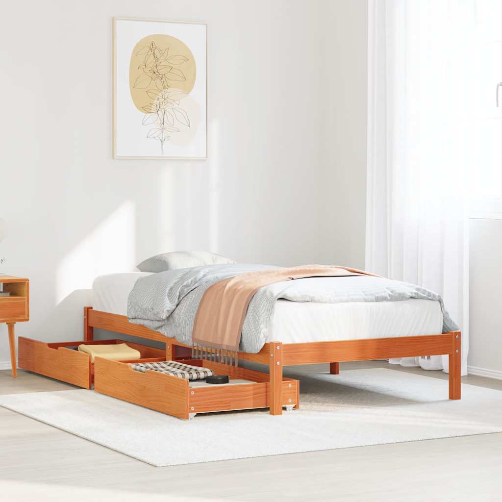 Sängram utan madrass vaxad brun 90x190 cm massiv furu