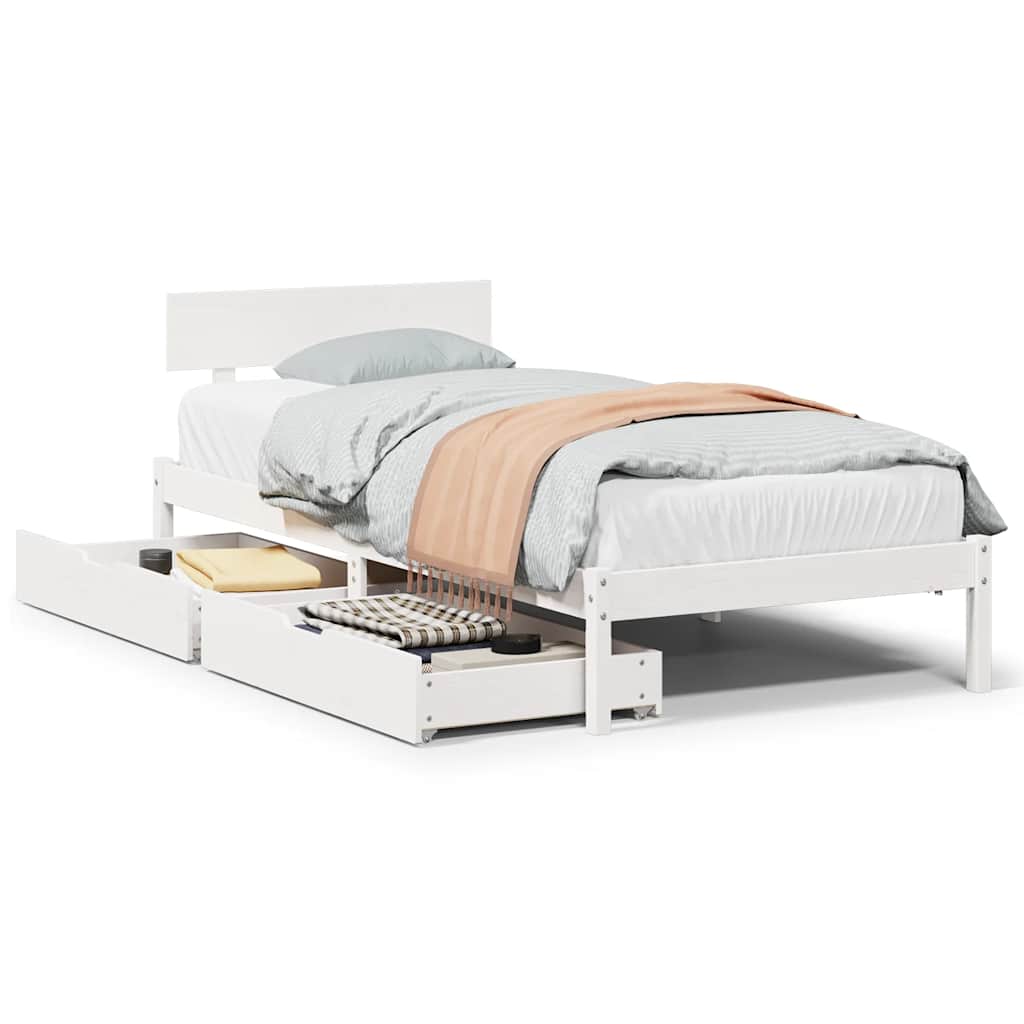 Sängram utan madrass vit 100x200 cm massiv furu