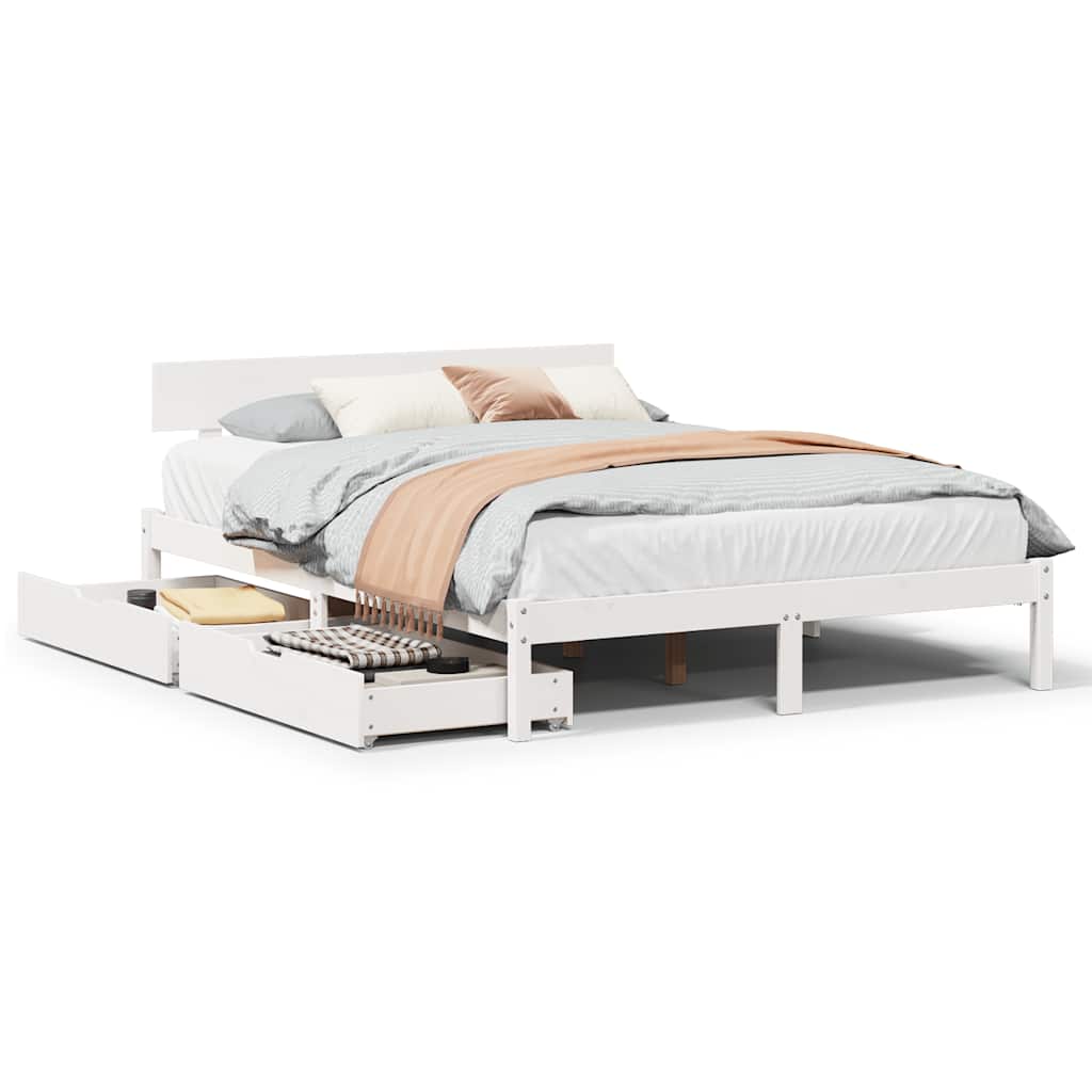 Sängram utan madrass vit 150x200 cm massiv furu