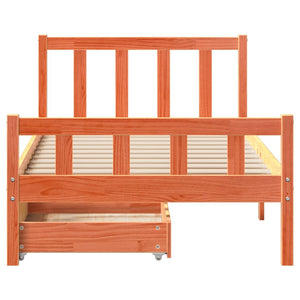 Sängram utan madrass vaxbrun 75x190 cm massiv furu