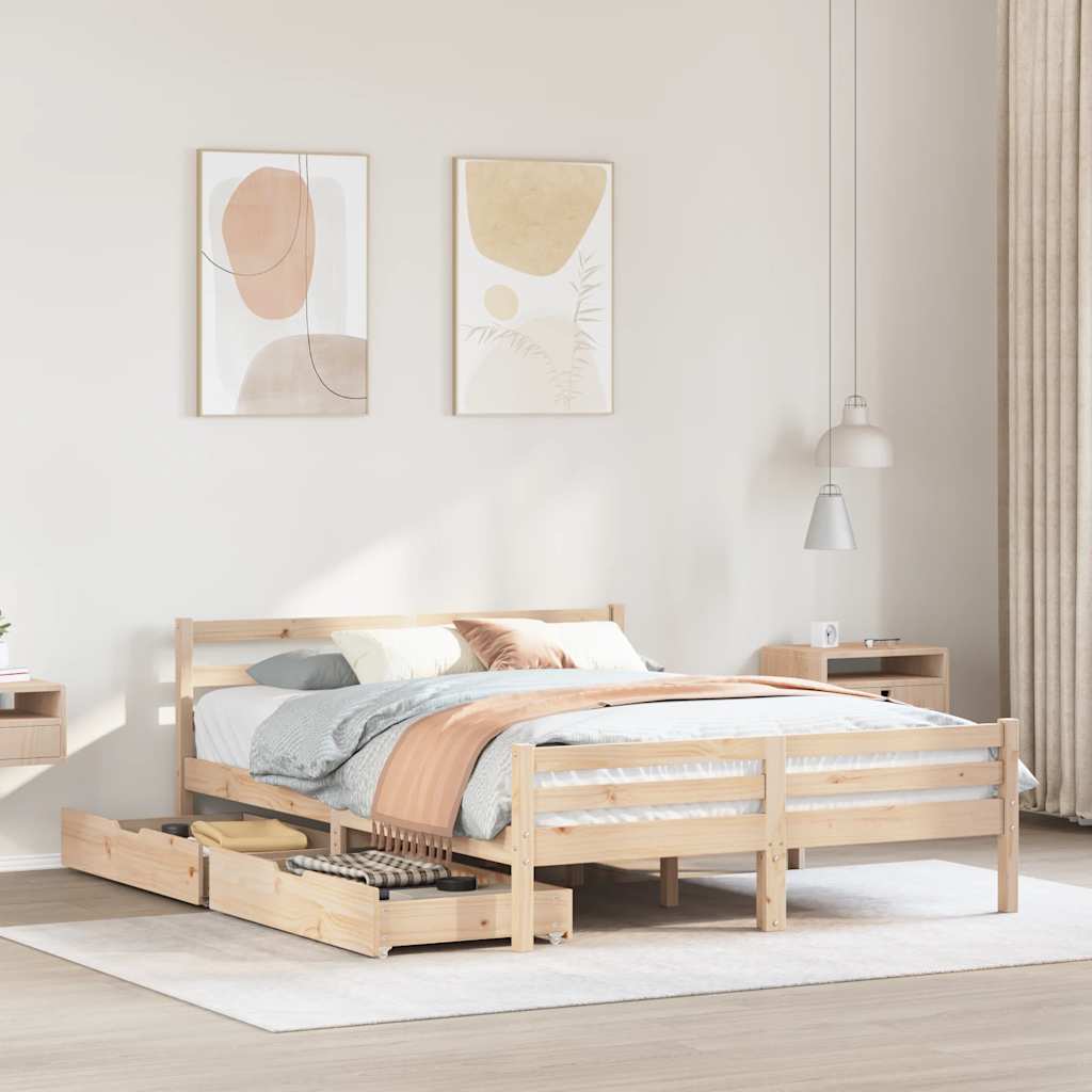 Sängram utan madrass 135x190 cm massiv furu