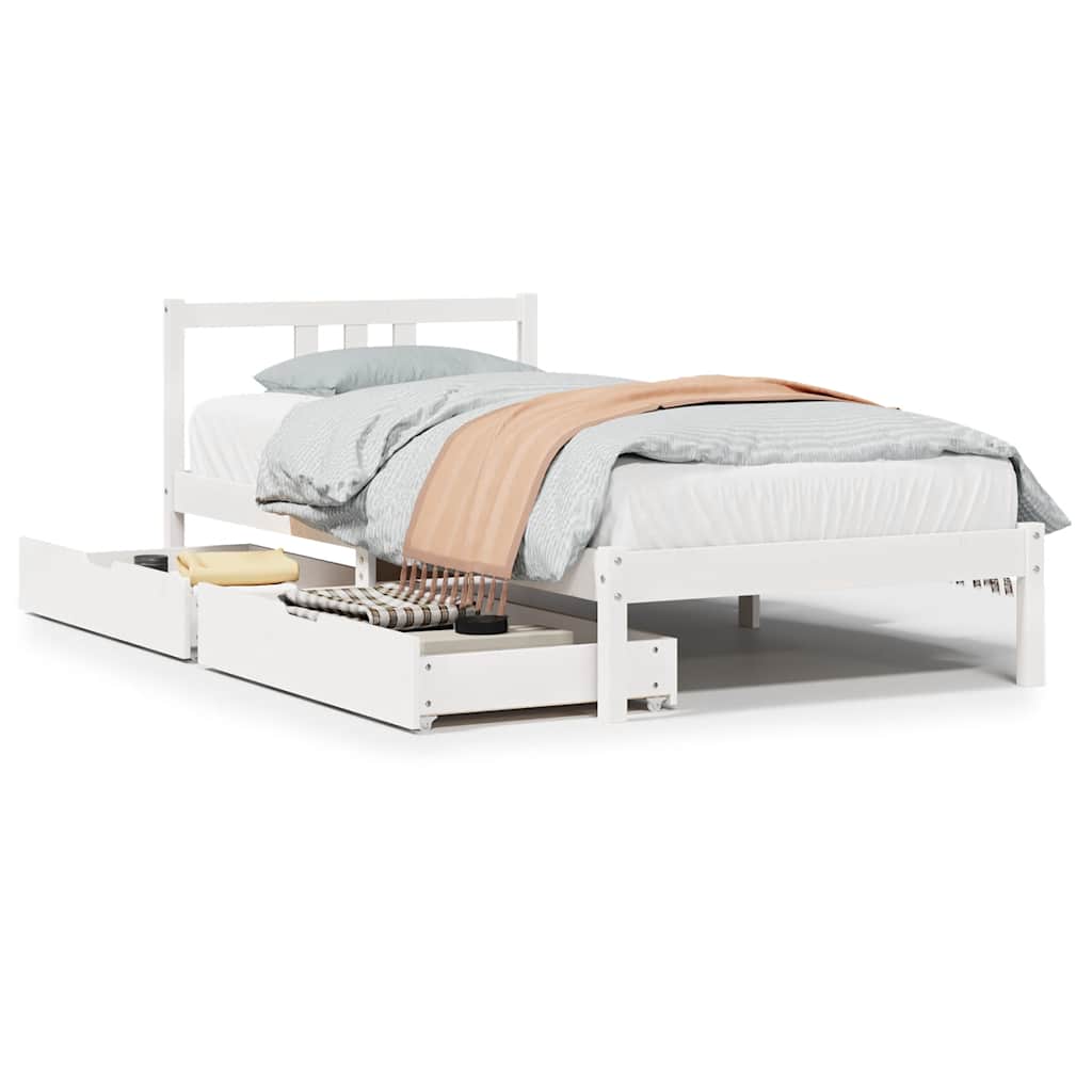 Sängram utan madrass vit 90x200 cm massiv furu