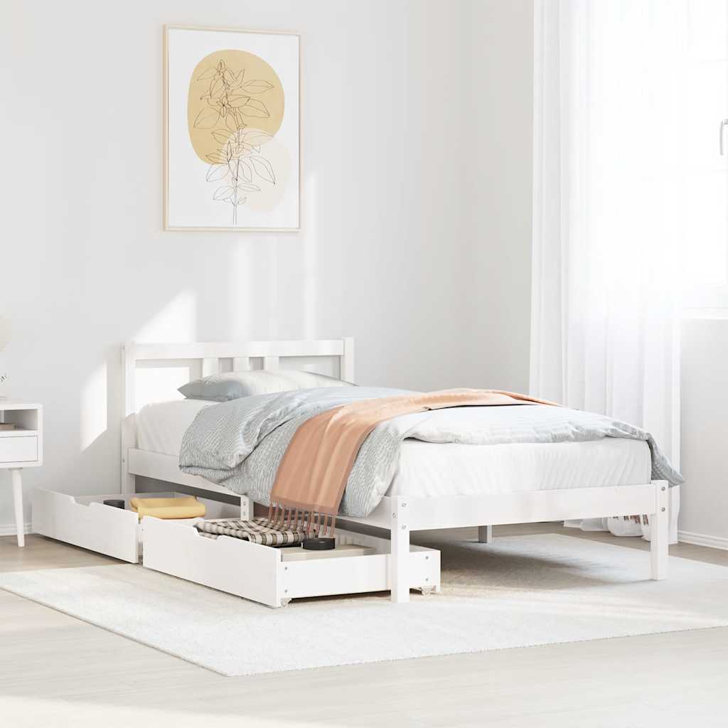 Sängram utan madrass vit 90x200 cm massiv furu