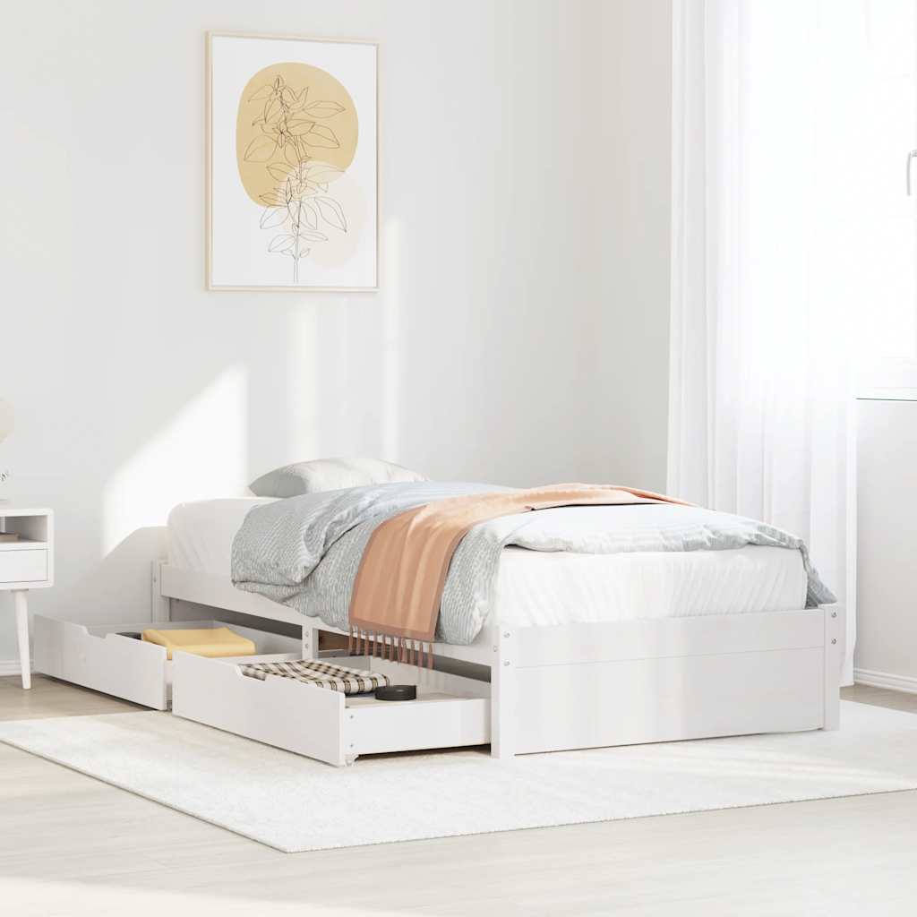 Sängram utan madrass vit 75x190 cm massiv furu