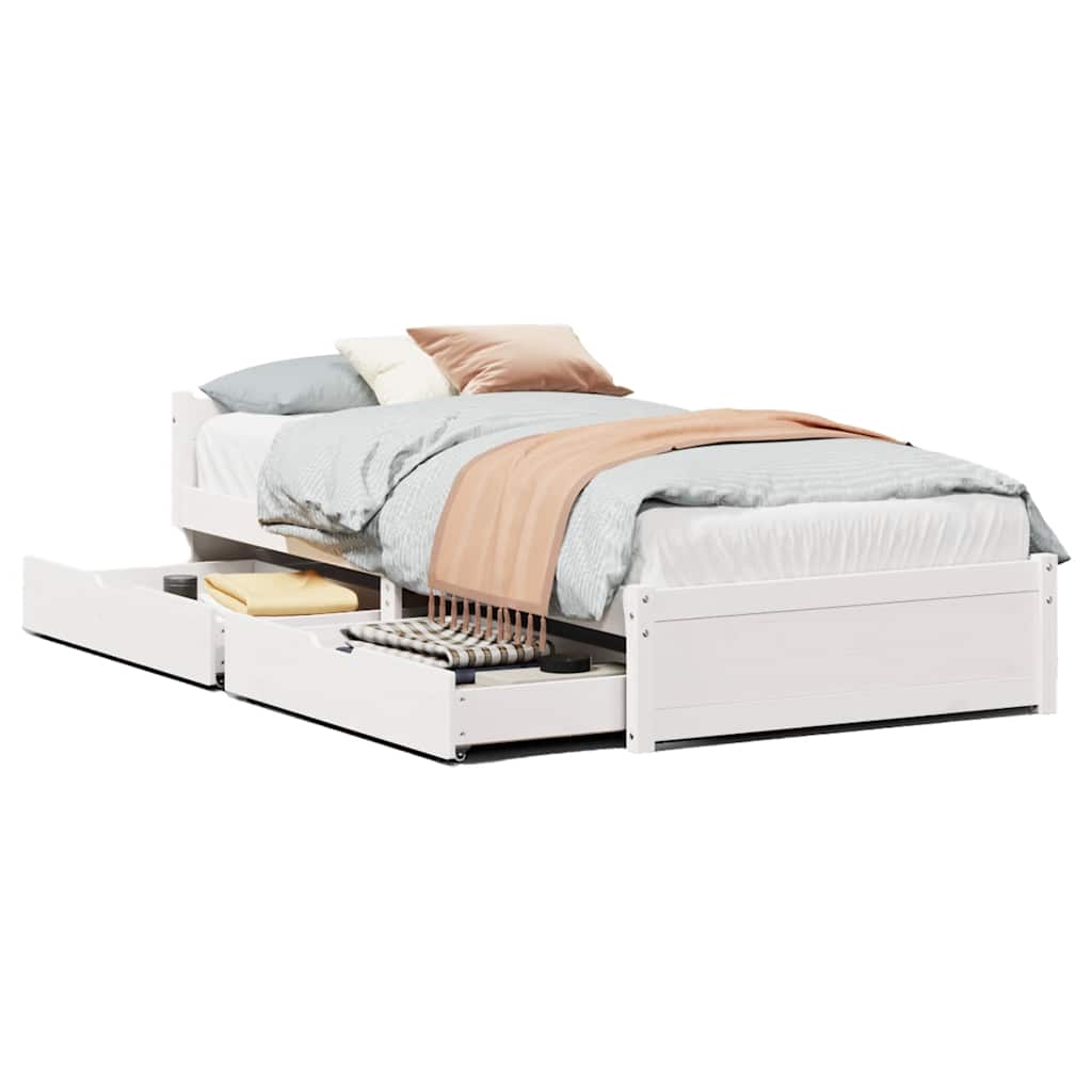 Sängram utan madrass vit 90x190 cm massiv furu