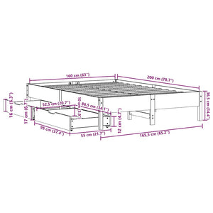 Sängram utan madrass vaxbrun 160x200 cm massiv furu
