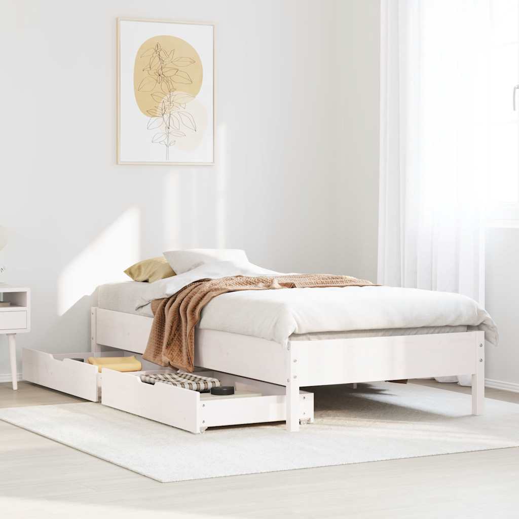 Sängram utan madrass vit 100x200 cm massiv furu
