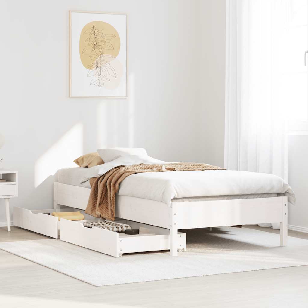 Sängram utan madrass vit 75x190 cm massiv furu