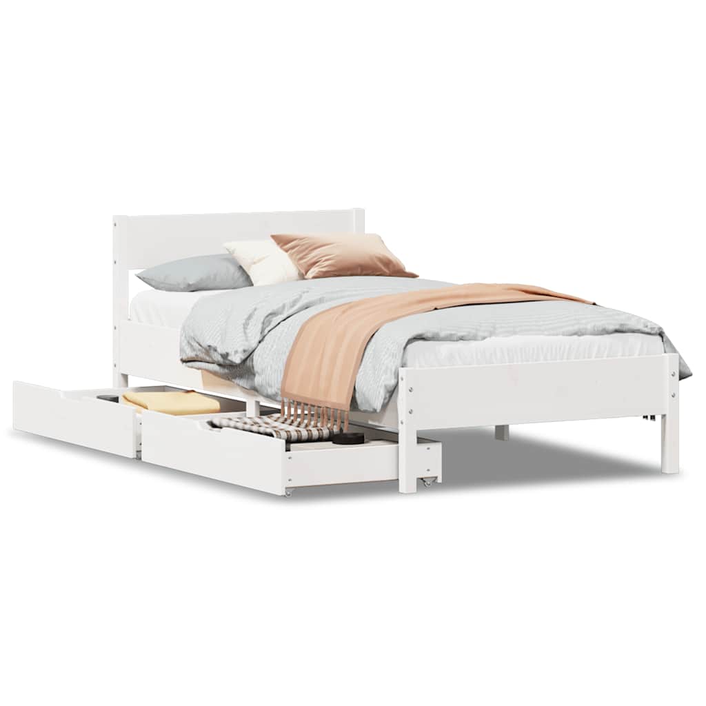 Sängram utan madrass vit 90x200 cm massiv furu