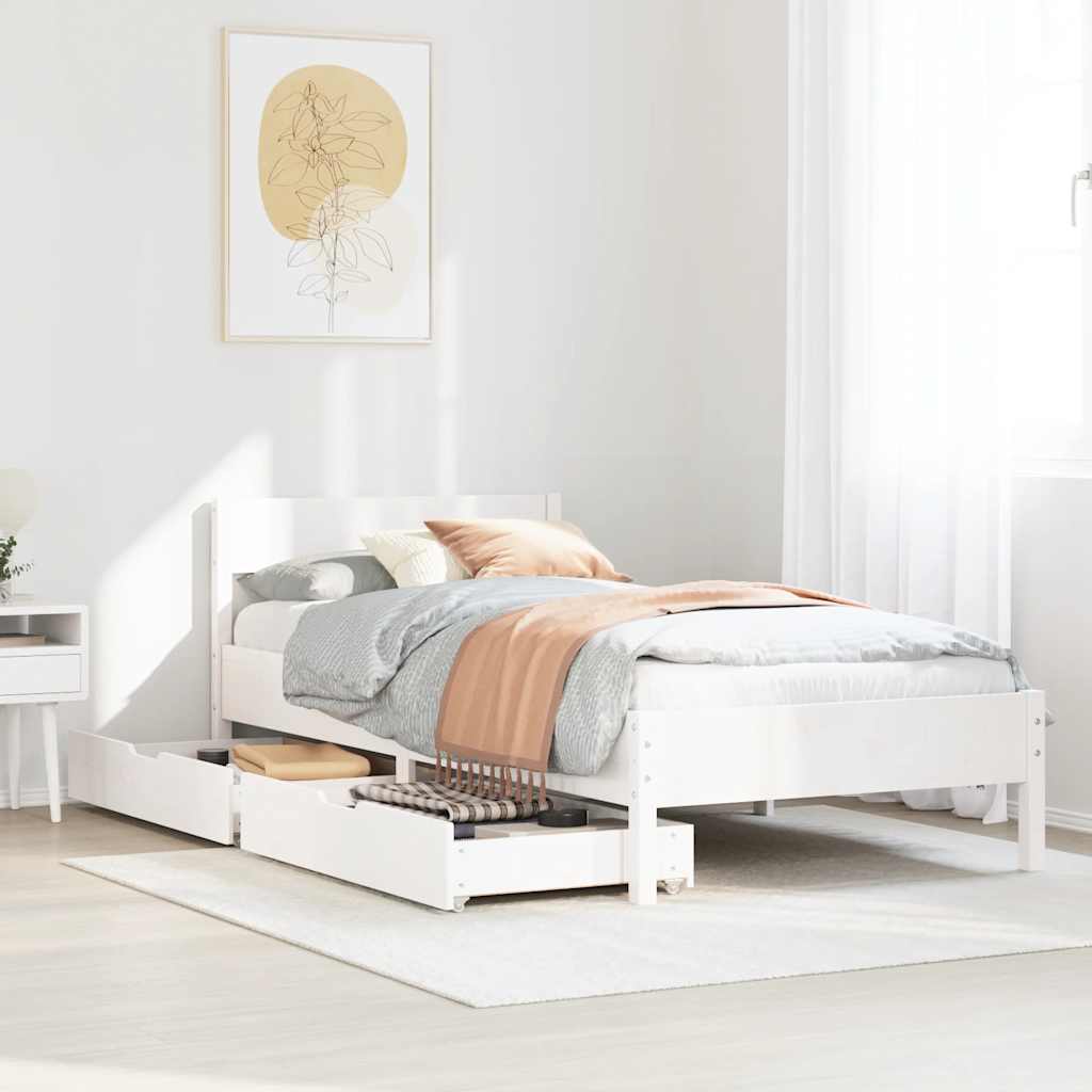 Sängram utan madrass vit 75x190 cm massiv furu