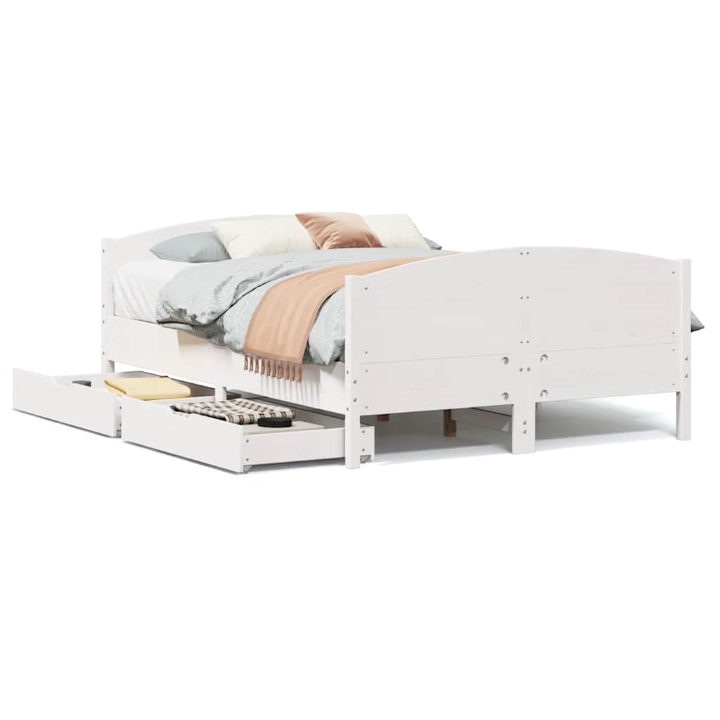 Sängram utan madrass vit 140x190 cm massiv furu