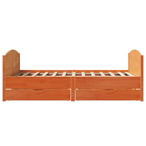 Sängram utan madrass vaxbrun 140x190 cm massiv furu