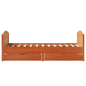 Sängram utan madrass vaxad brun 90x200 cm massiv furu