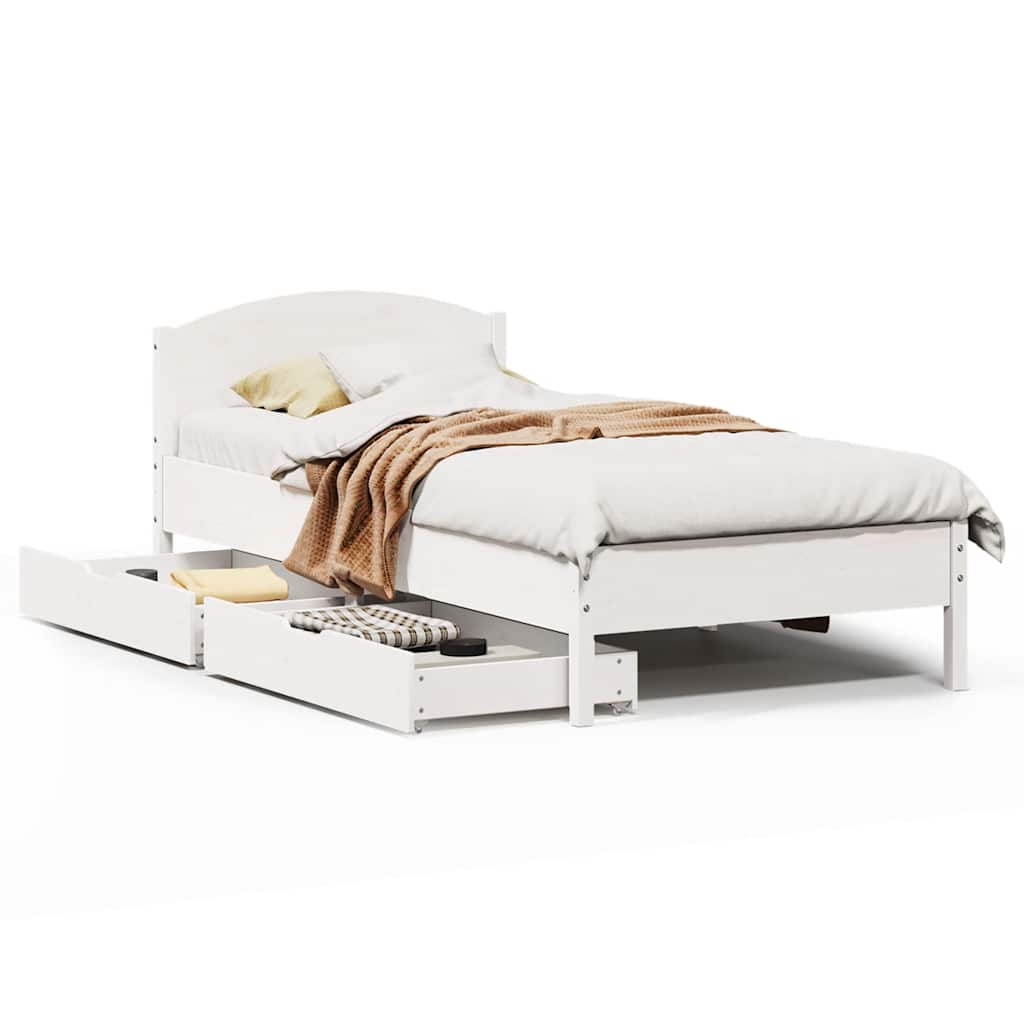 Sängram utan madrass vit 75x190 cm massiv furu