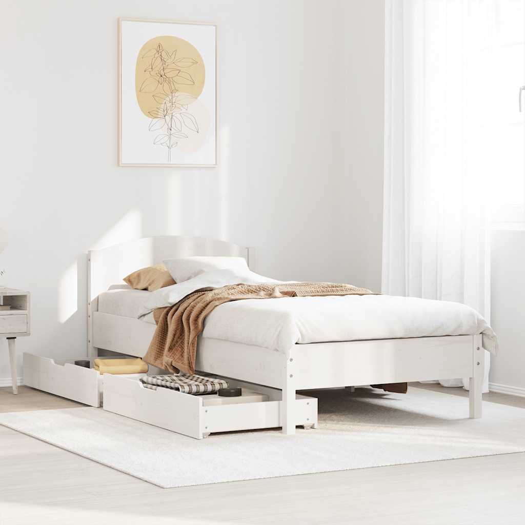 Sängram utan madrass vit 75x190 cm massiv furu
