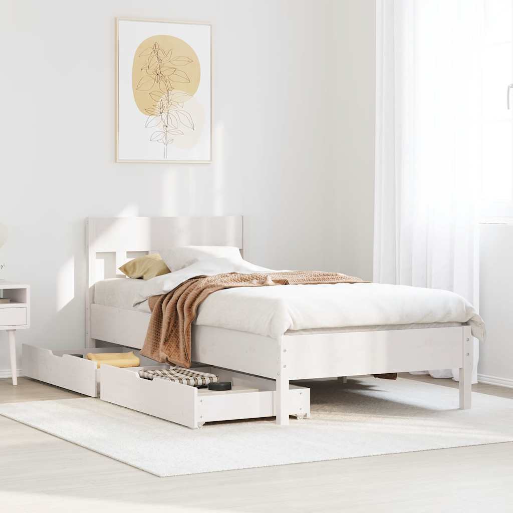 Sängram utan madrass vit 90x200 cm massiv furu