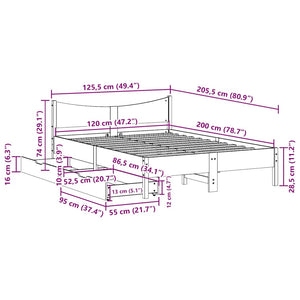 Sängram med lådor vaxad brun 120x200 cm massiv furu