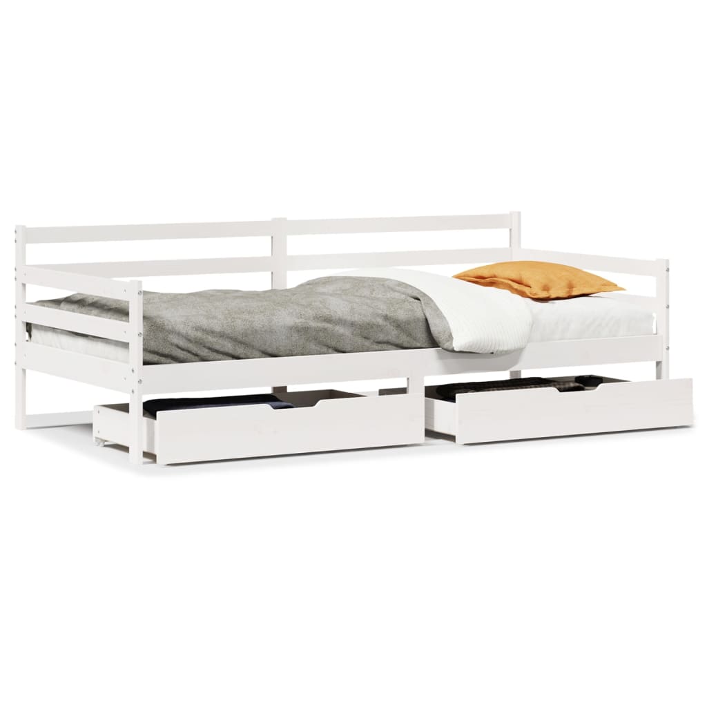 Dagbädd med lådor vit 90x200 cm massiv furu