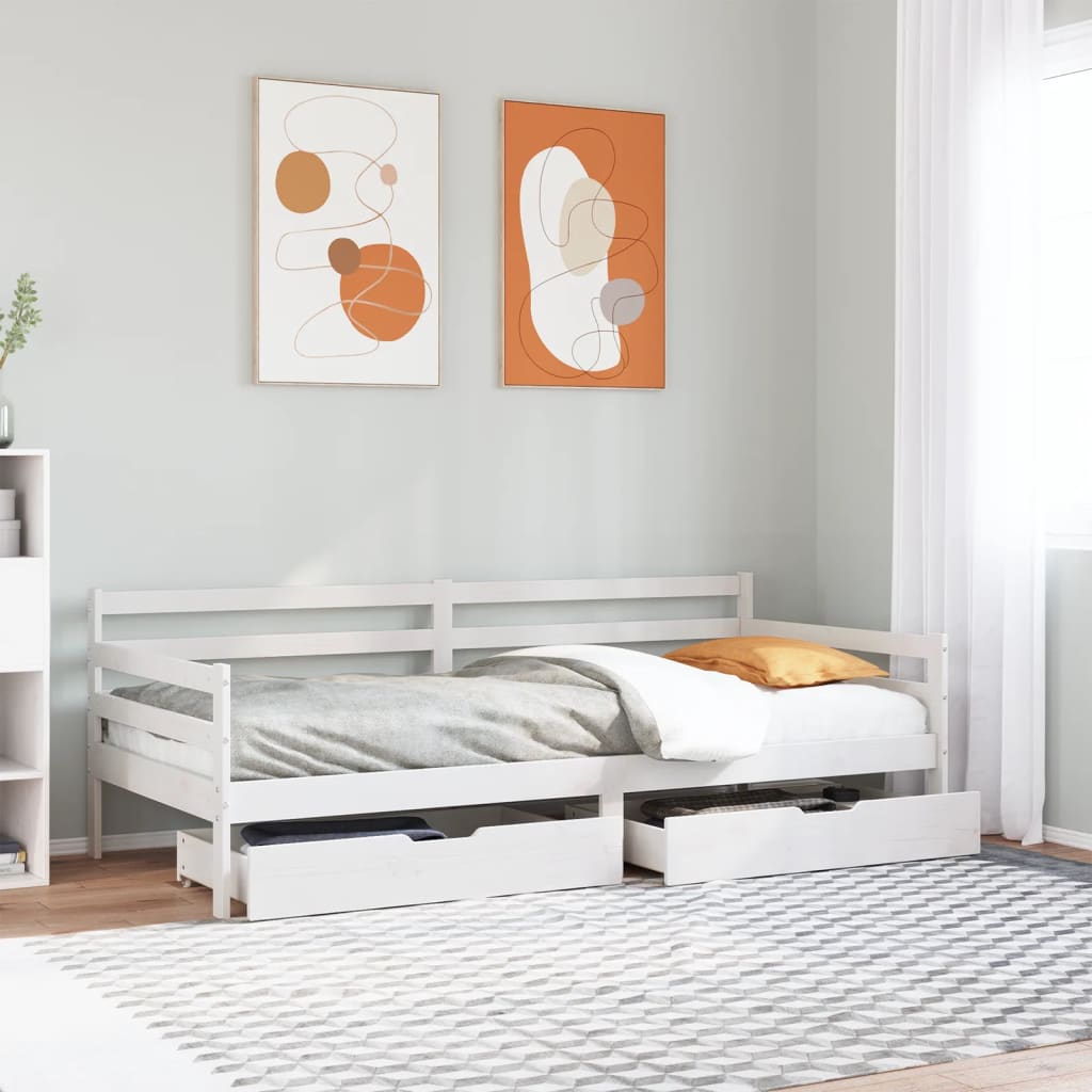 Dagbädd med lådor vit 90x200 cm massiv furu