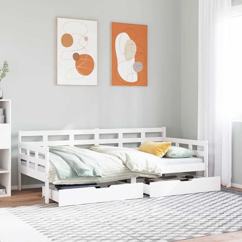 Dagbädd med lådor vit 90x200 cm massiv furu