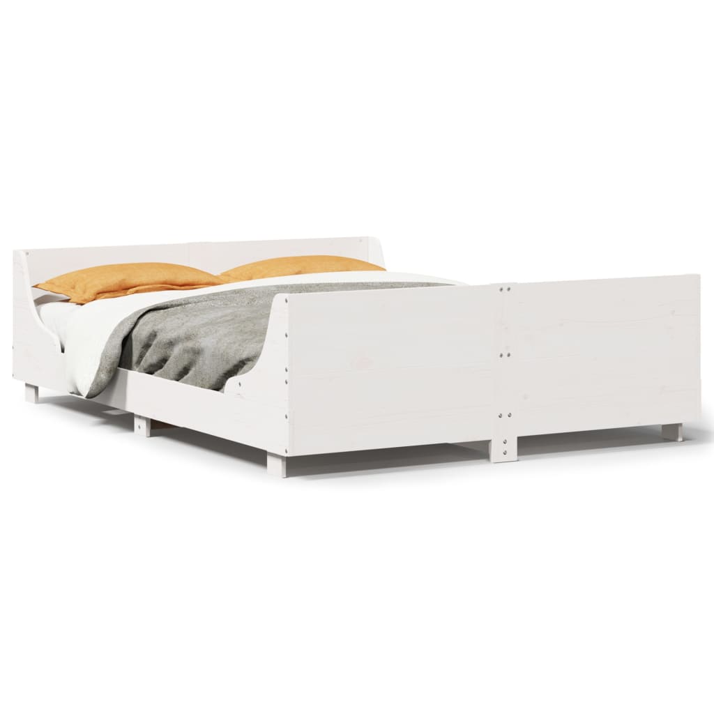 Sängram utan madrass vit 150x200 cm massiv furu