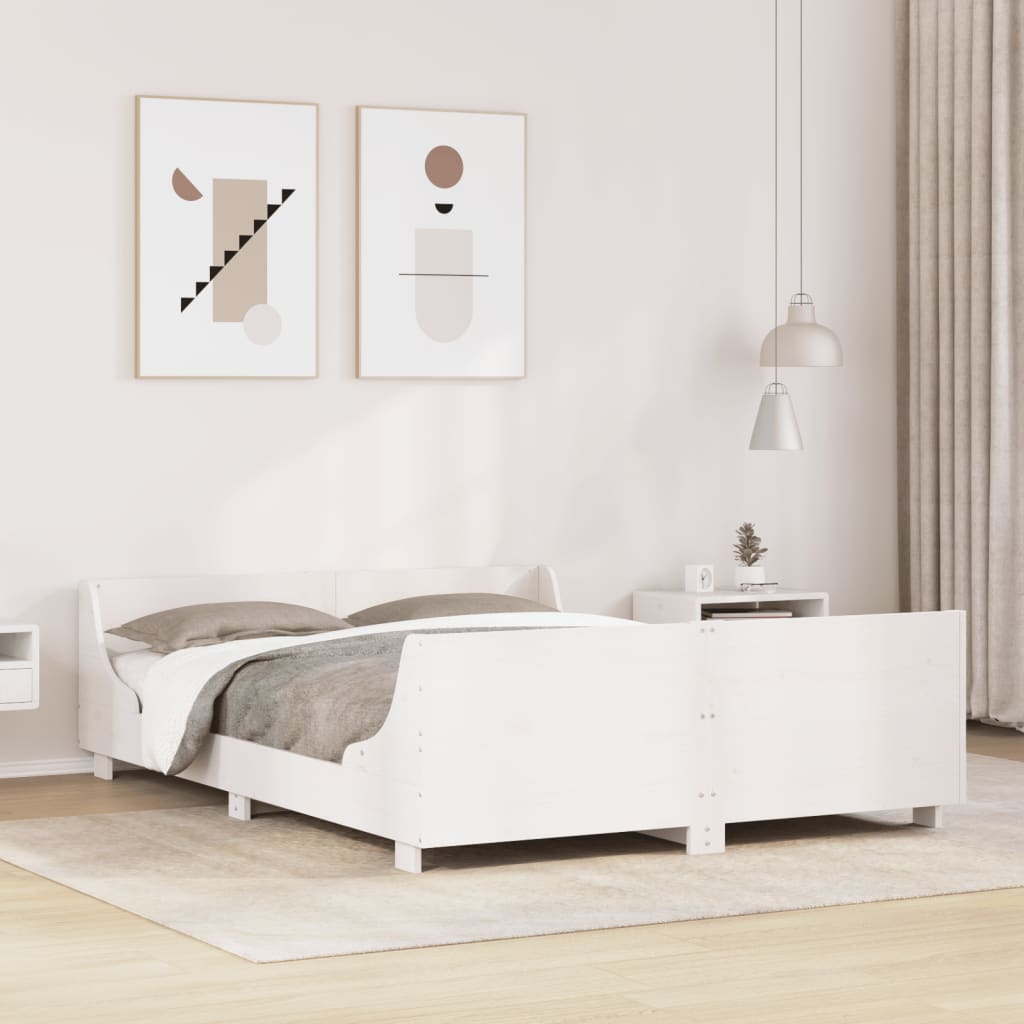 Sängram utan madrass vit 150x200 cm massiv furu