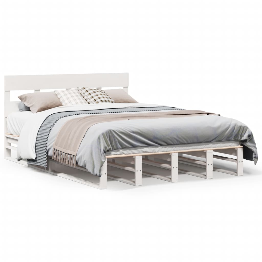 Sängram utan madrass vit 140x190 cm massiv furu