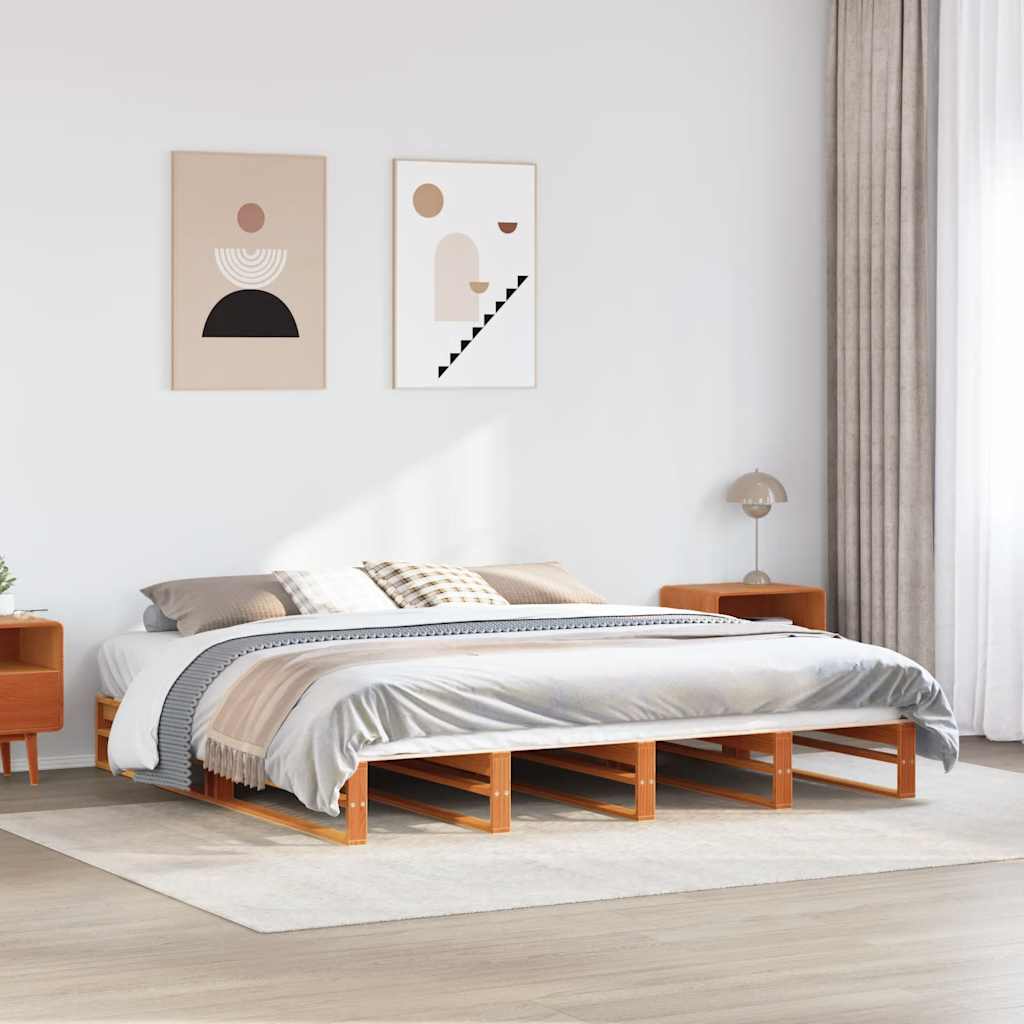 Sängram utan madrass vaxbrun 180x200 cm massiv furu