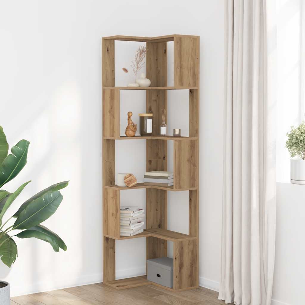 Bokhylla hörn 5 hyllplan ek 50x50x179 cm konstruerat trä