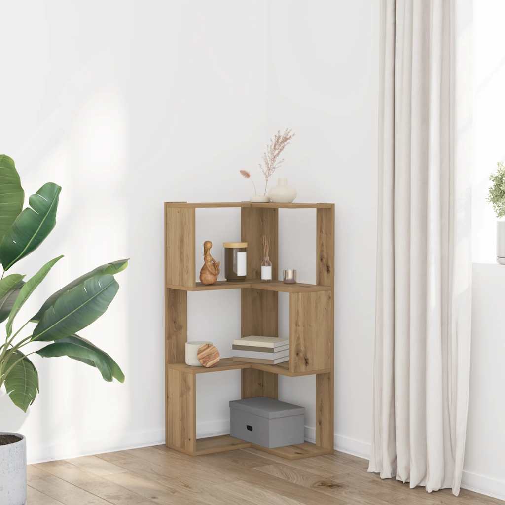 Bokhylla hörn 3 hyllplan ek 50x50x102 cm konstruerat trä