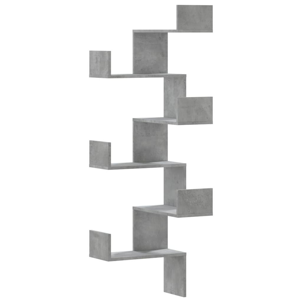 Vägghylla hörn betonggrå 45x45x147 cm konstruerat trä