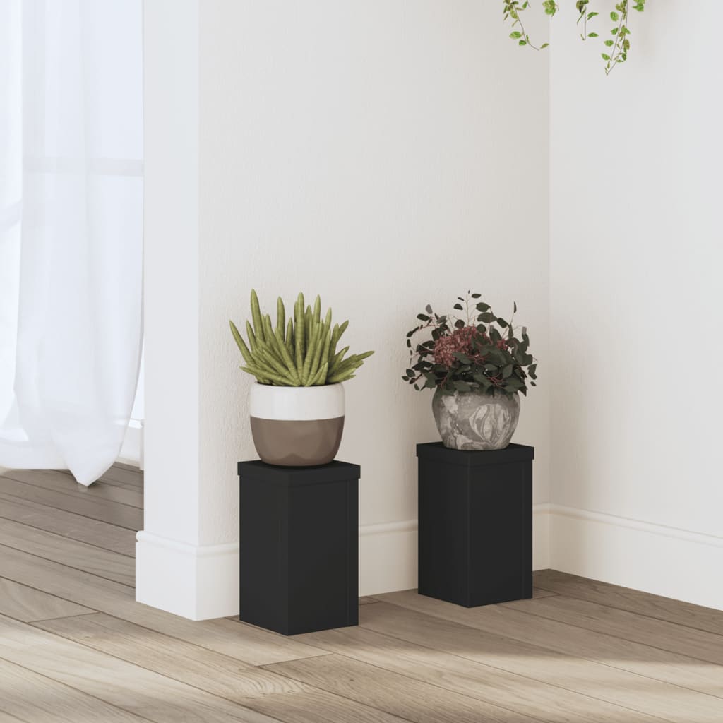 Växtställ 2 st Svart 10 x 10 x 18 cm Konstruerat trä