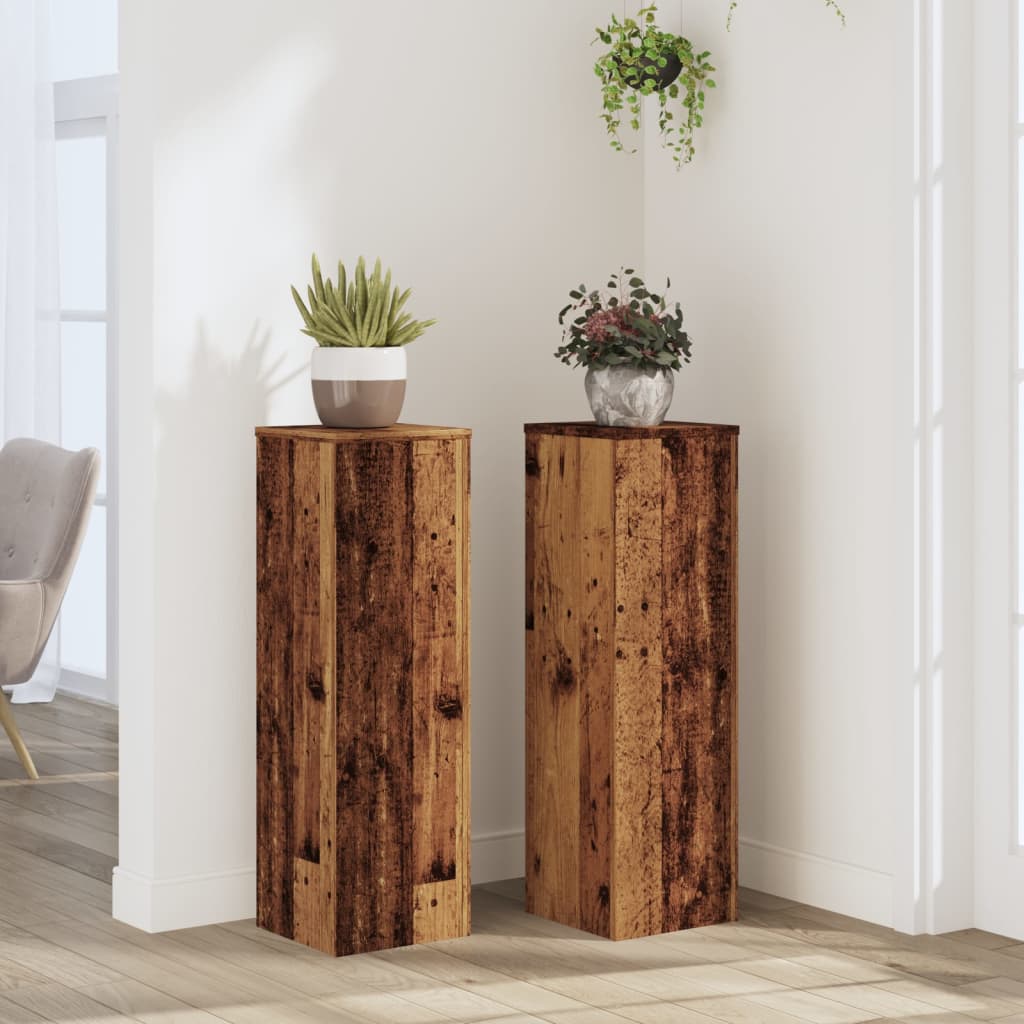 Växtställ 2 st Gammalt trä 25 x 25 x 80 cm Konstruerat trä