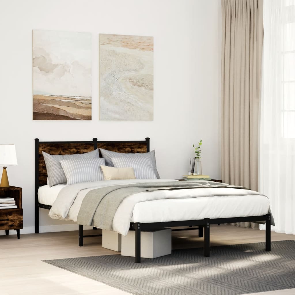 Sängram utan madrass metall rökfärgad ek 120x190 cm