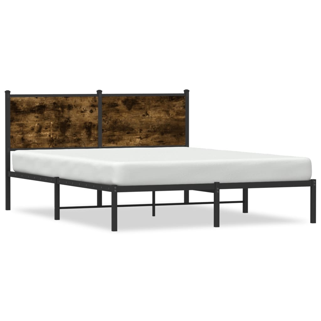 Sängram utan madrass metall rökfärgad ek 137x190 cm