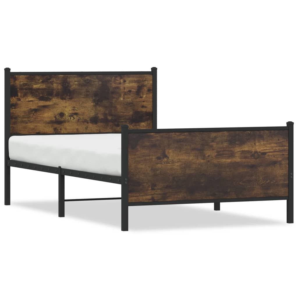 Sängram utan madrass metall rökfärgad ek 107x203 cm