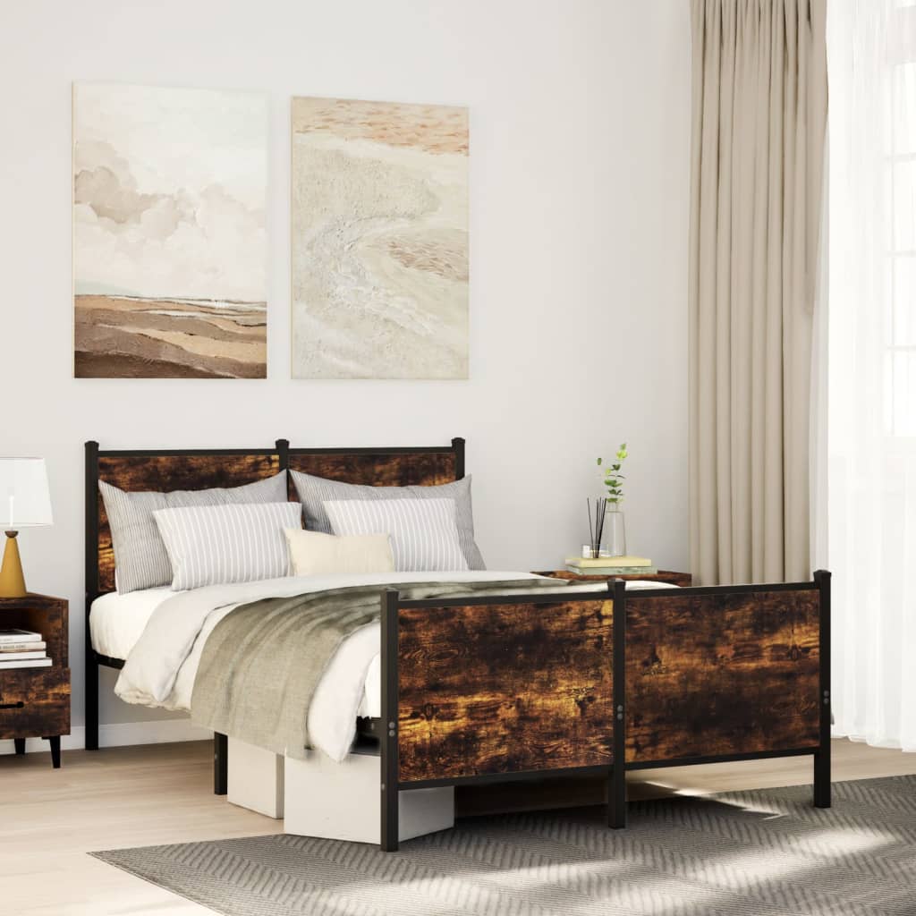 Sängram utan madrass metall rökfärgad ek 120x200 cm