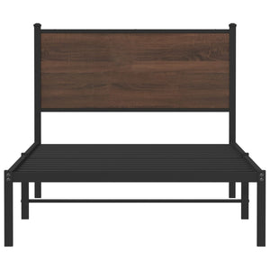 Sängram utan madrass metall brun ek 100x190 cm