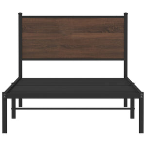 Sängram utan madrass metall brun ek 107x203 cm